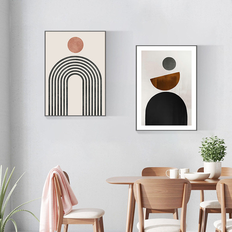 现代简约餐厅挂画北欧风格抽象几何图形黑白灰客厅背景墙装饰画