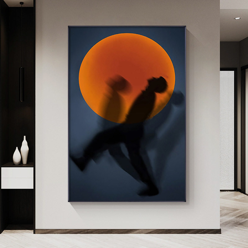 后现代抽象人物玄关装饰画客厅进门过道墙上挂画橙色大幅公寓壁画