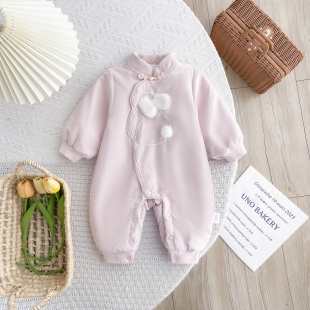 婴儿衣服秋冬装女宝宝新中式连体衣加绒夹棉满月百天哈衣冬季爬服