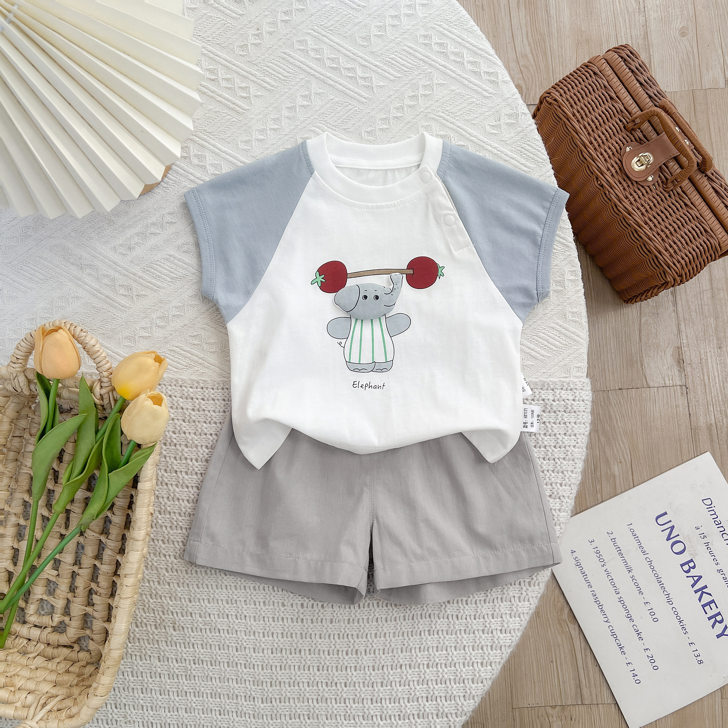 男童分体套装夏季婴儿洋气衣服男宝宝帅气短袖衬衫短裤纯棉两件套