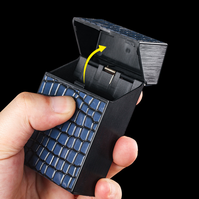 仿蛇皮纹塑料烟盒男士便携粗烟20支装收纳盒翻盖防压防潮烟夹烟具