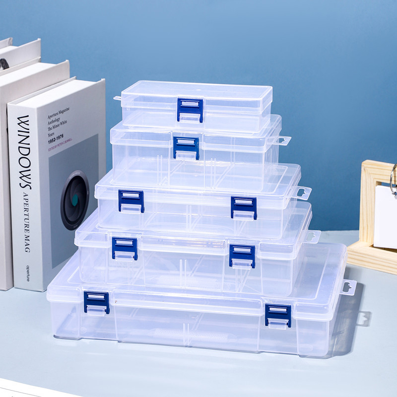 塑料蓝扣空盒电子元器件收纳盒样品小螺丝零件盒透明工具分类盒