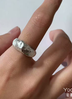 通体纯银锤纹手工感男女戒指