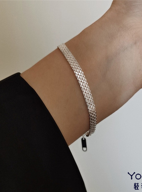 Yooper正品纯银编织宽面素手链女s925小众高级感简约冷淡男女手链
