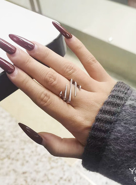 Yooper通体纯银镂空线条方形戒指女s925银时尚轻奢简约春夏2026年