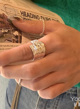 Yooper纯银质感肌理不规则面戒指s925银轻奢小众设计百搭开口指环