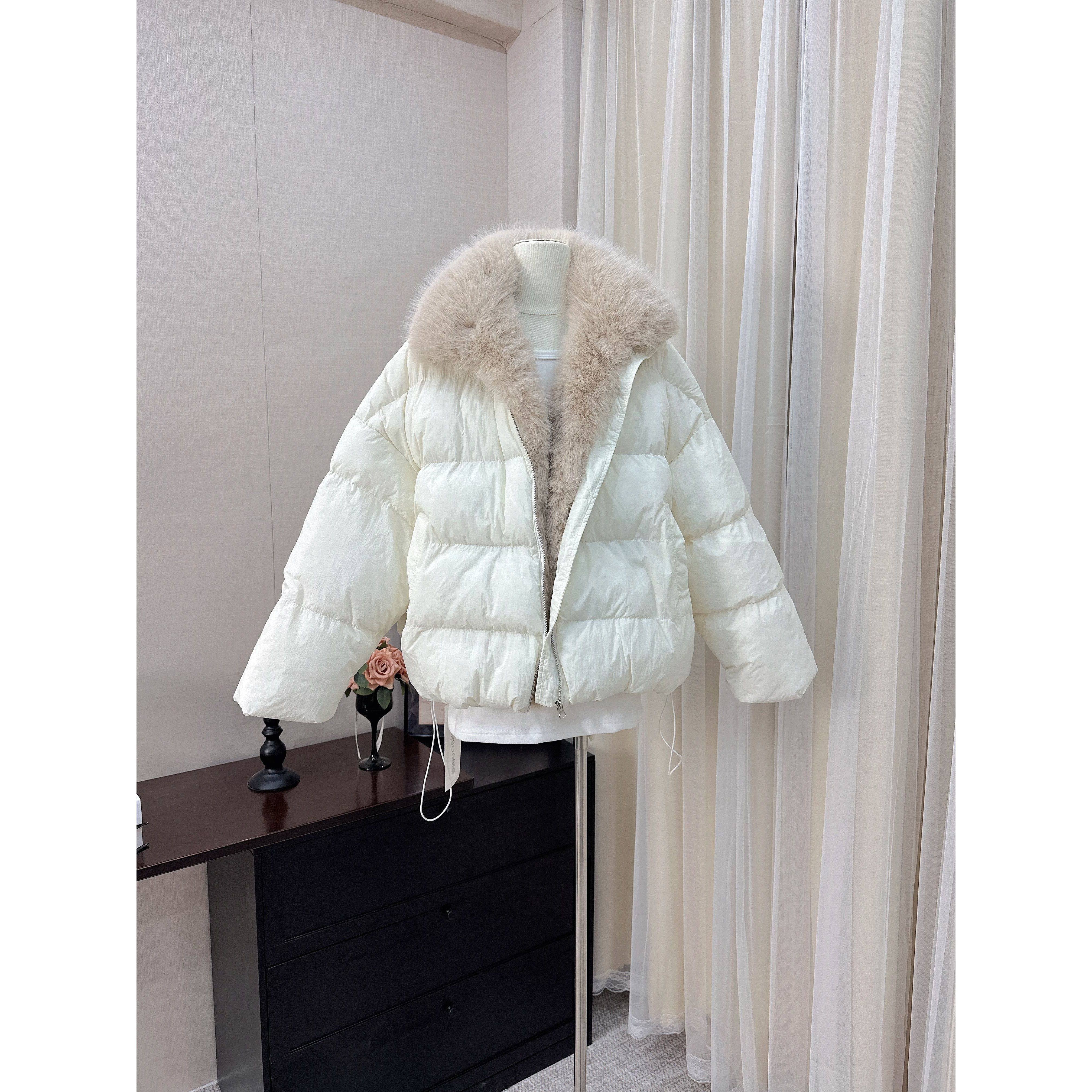 ICELOLLY版型好看短款毛领羽绒棉服白色派克服女冬巨好看冬装外套