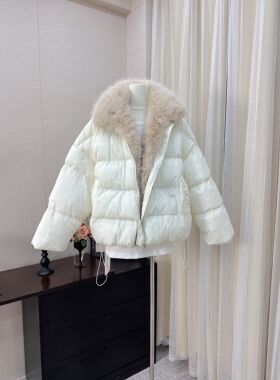 ICELOLLY版型好看短款毛领羽绒棉服白色派克服女冬巨好看冬装外套