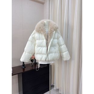 ICELOLLY版型好看短款毛领羽绒棉服白色派克服女冬巨好看冬装外套