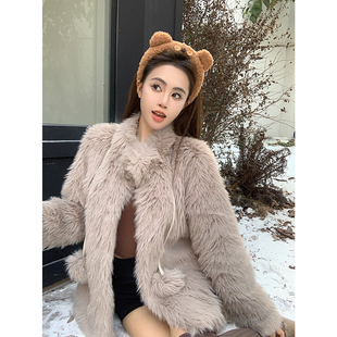 实拍~COCO环保皮草‘发财小团仔’名媛风皮草外套2023冬季新款女