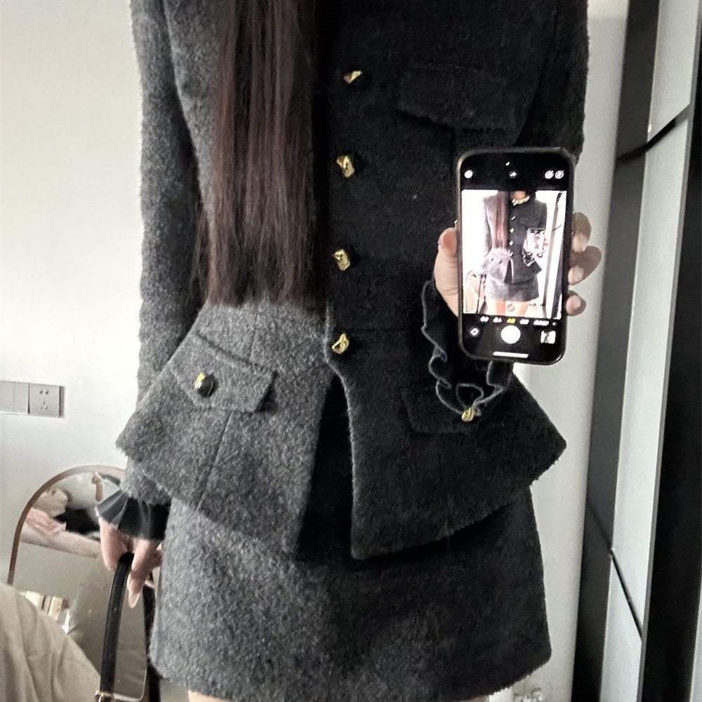 韩系名媛千金感小香风外套秋季新款气质收腰显瘦半身裙套装女纯色,女装/女士精品,时尚套装,淘宝优惠券,粉丝福利购,淘宝优惠卷