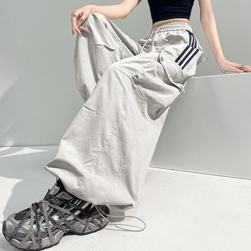 实拍 2026夏季新款时尚高腰宽松阔腿速干两穿工装裤休闲运动裤女