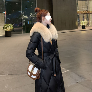 白鸭绒羽绒服女2025冬新款爆款时尚洋气中长款过膝大毛领加厚外套