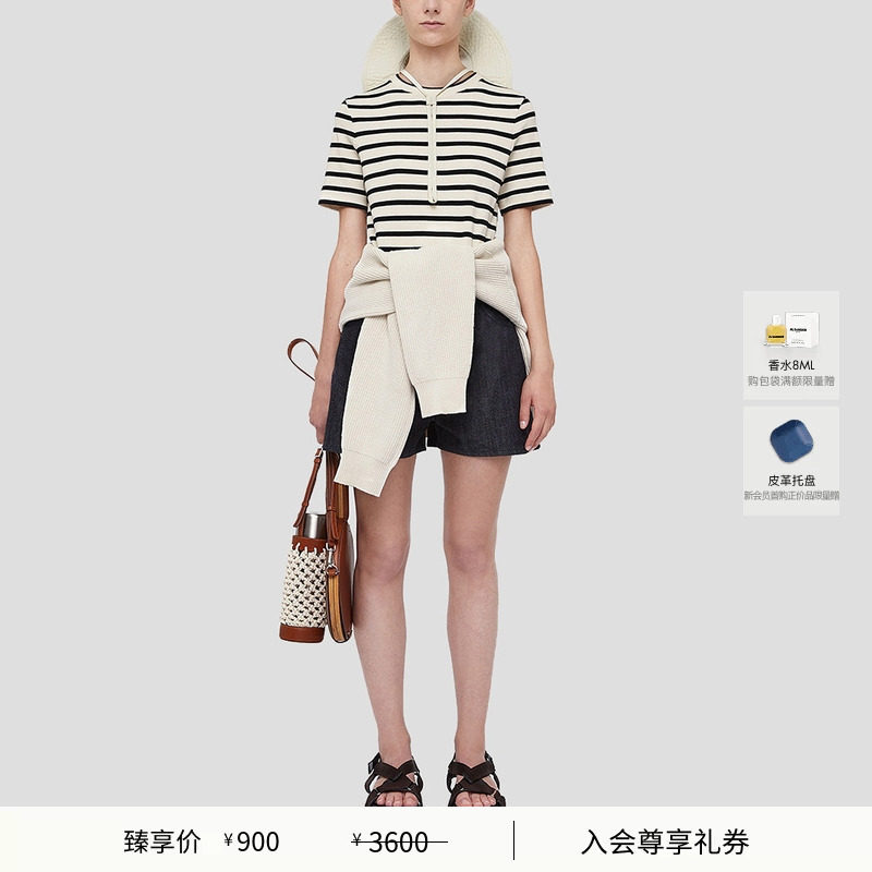 【经典返场】JIL SANDER+ 女士 经典圆领双色条纹棉质短袖T恤