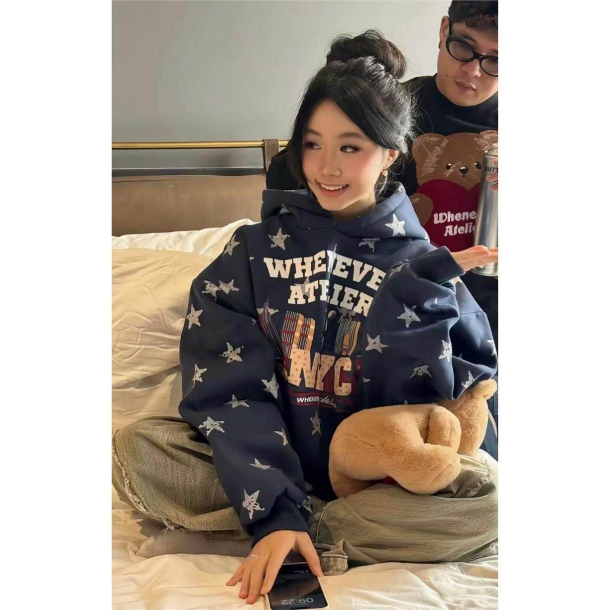 顽季果 ins风设计师款~美式覆古星星宽松帽衫卫衣加绒女上衣秋冬,个性定制/设计服务/DIY,棉服工装,淘宝优惠券,粉丝福利购,淘宝优惠卷