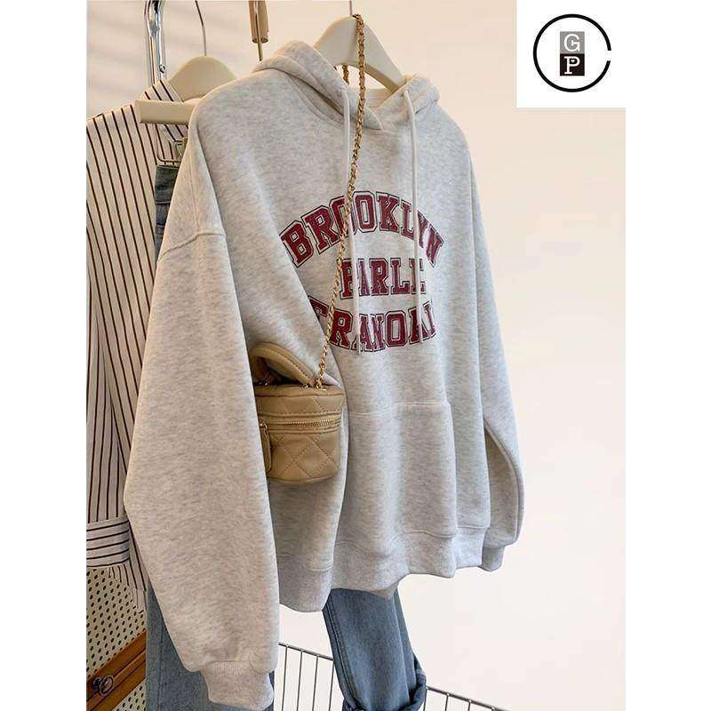 日系GP新款灰色字母连帽卫衣女爆款秋冬款加绒加厚百搭小个子上衣,个性定制/设计服务/DIY,棉服工装,淘宝优惠券,粉丝福利购,淘宝优惠卷
