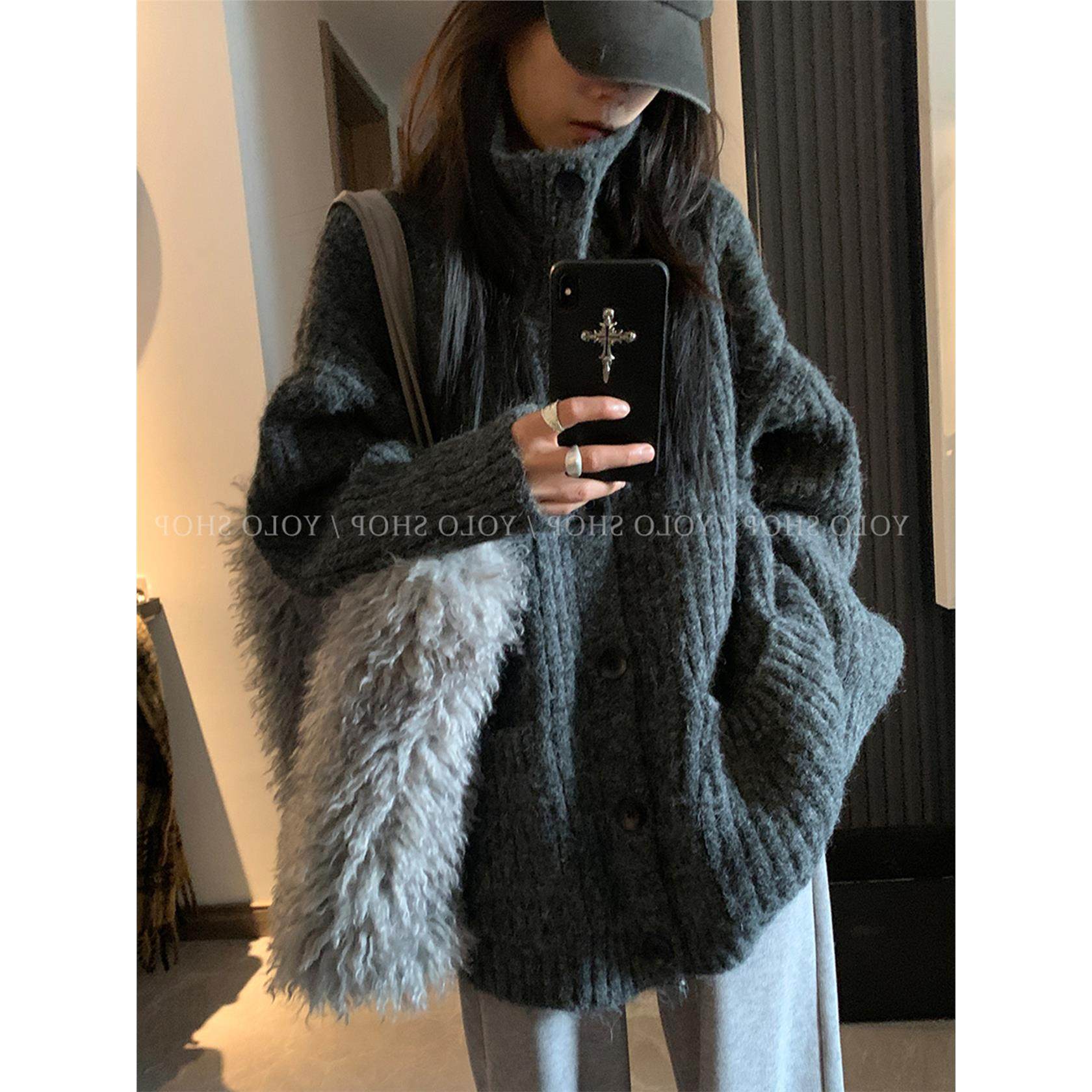 韩系慵懒高领毛衣外套女秋冬加厚外搭松弛感宽松针织开衫软糯上衣,个性定制/设计服务/DIY,棉服工装,淘宝优惠券,粉丝福利购,淘宝优惠卷