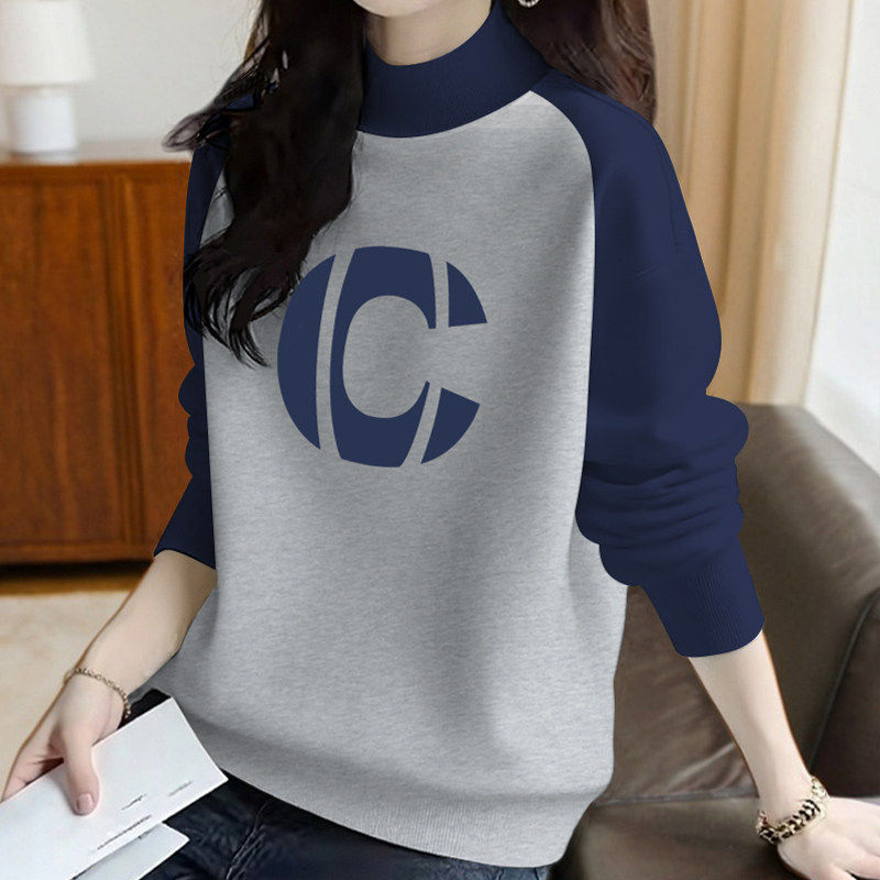 加绒加厚卫衣女秋冬新款宽松韩版设计感撞色插肩袖半高领套头上衣,个性定制/设计服务/DIY,棉服工装,淘宝优惠券,粉丝福利购,淘宝优惠卷