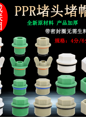 PPR4分6分1寸堵头堵帽免生料带内堵内六角测水压外丝手拧带胶垫