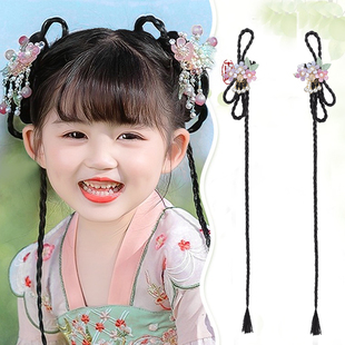儿童汉服假发古装头饰假发发髻一体式发夹小辫子女童古风百搭发饰