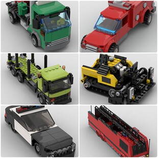 定制积木玩具摊铺机送货卡车森林伐木车消防车劲爆51飞行队警车