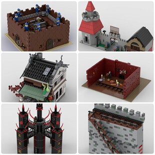 定制积木创意设计古村茶馆黑暗巫师堡垒城门荒野西部城堡餐厅高墙