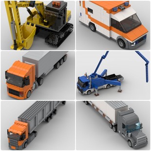 定制积木瑞士救护车卡特挖掘机货运汽车混凝土泵车半挂卡车拖车