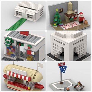 定制积木创意设计办公楼百货商店建筑圣诞老人来访热狗摊篮球场