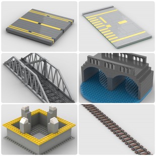 定制积木创意设计玩具土星五号发射台桥梁机场滑行道道路旧铁轨