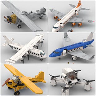 定制积木派珀J-3 CUB飞机航空起重机 E-170客机4螺旋桨飞机精神号