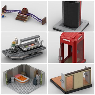 定制积木创意设计玩具电话亭冰淇淋小店浴室浴室门玻璃大厦过山车