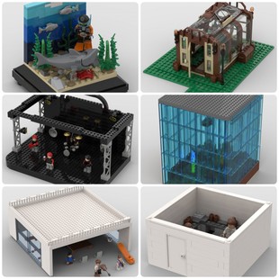 定制积木创意设计儿童玩具车间家庭日海景Rocks表演玻璃屋水族馆