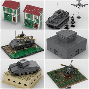 定制积木拼装玩具二战诺曼底UH-1修伊直升机堡垒坦克歼击车德军