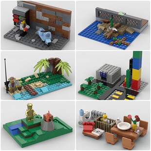 定制积木创意设计玩具自动售货机水獭展览人偶城市钓鱼海滩客厅