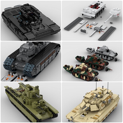 定制积木雷诺R-35轻型坦克T34坦克MkI哨兵巡航坦克Char2C重型坦克