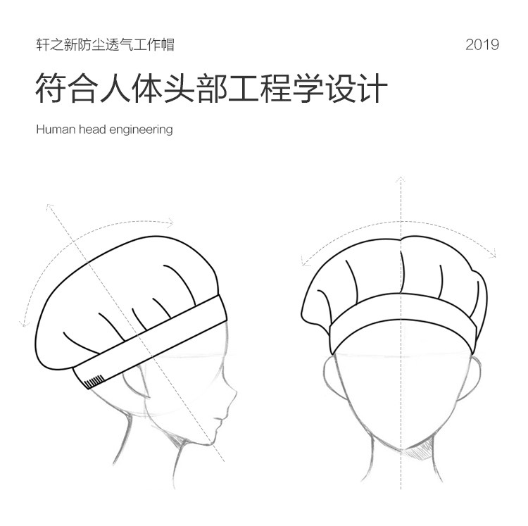 新品轩之新工作帽子防尘厨师帽女厨房纺织餐饮工厂食品厂卫生透气