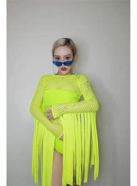 舞夜ds酒吧演出服gogo新款酒吧gogo表演服夜店ds演出服荧光绿色网