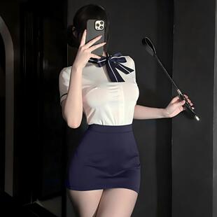 【奢华魅惑】酒吧DS演出服职业空姐制服诱惑套装短袖衬衫蝴蝶结包