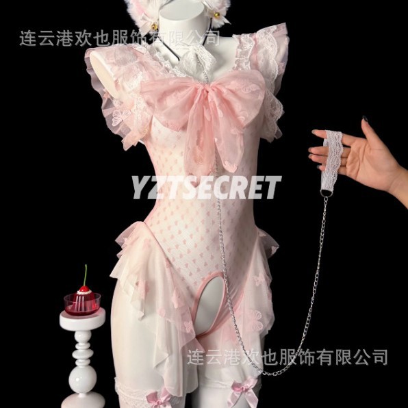 【奢华魅惑】酒吧DS演出服欢也性感蕾丝蝴蝶网纱连体衣女仆制服纯