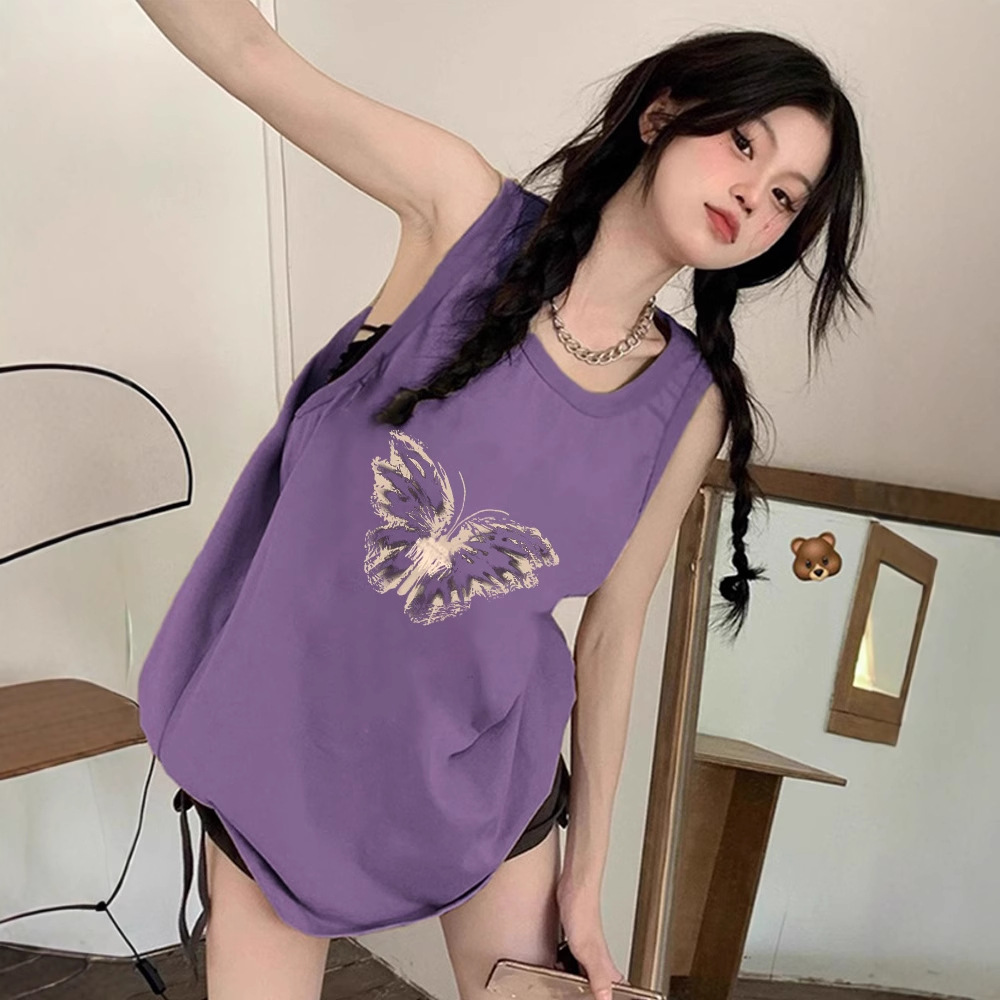 美式紫色吊带背心女外穿设计感宽松坎肩t恤2025新款夏季无袖上衣