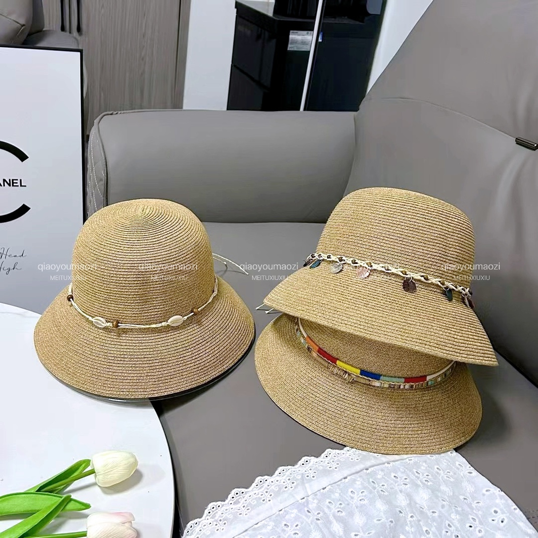 民族风优雅草帽子女夏季出游遮阳帽户外百搭民族国风渔夫帽度假帽