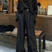 拖地堆叠西裤 以休眠 复古日系纽扣设计山本耀司风垂坠感阔腿裤