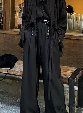 以休眠 复古日系纽扣设计山本耀司风垂坠感阔腿裤拖地堆叠西裤