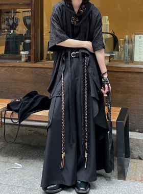 以休眠 复古小众裁片拼接山本耀司风流苏阔腿裙裤宽松西裤裤裙