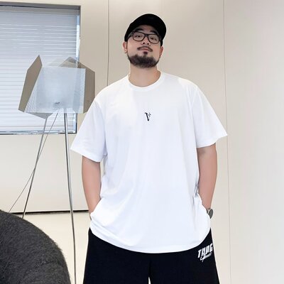 重磅美式高街圆领短袖T恤男夏季宽松简约男生半袖潮牌体恤