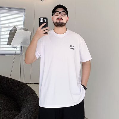 夏季短袖男宽松加肥加大码T恤潮流休闲简约字母印花胖子男装