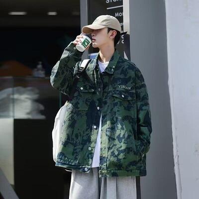 牛仔夹克男时尚扎染印花潮牌外穿宽松美式休闲拼色个性春秋外套男