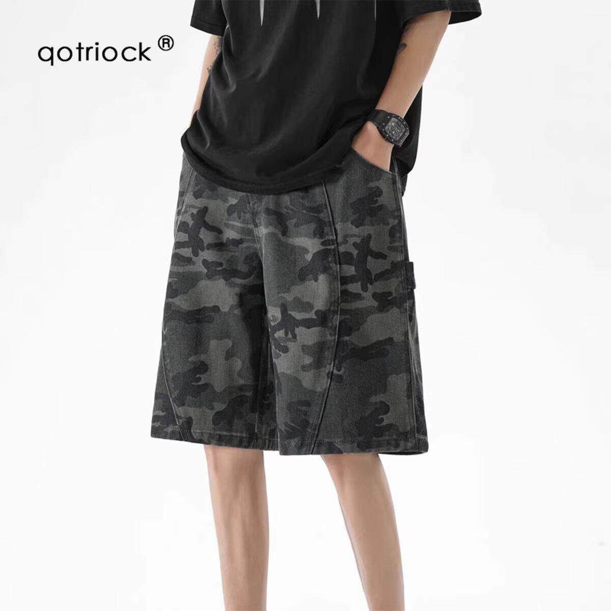 美式迷彩工装短裤男夏季潮牌vibe宽松直筒中裤休闲过膝五六分裤子