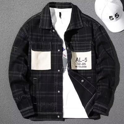 春秋新款灰色拼接工装牛仔外套男潮插色版休闲宽松大码百搭夹克男