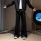 宽松直筒拖地cleanfit长裤 男潮牌新款 子 微喇褶皱休闲黑色西裤 美式